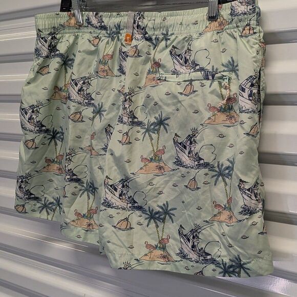 Ambsn Size XL Green with Summer Beachy Print Pull On Board Swim Shorts - Picture 2 of 10